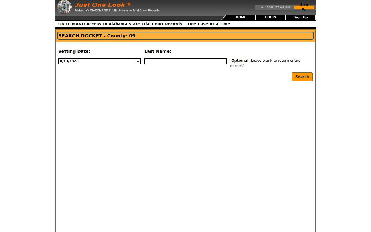 Bullock County court docket date search for County 09