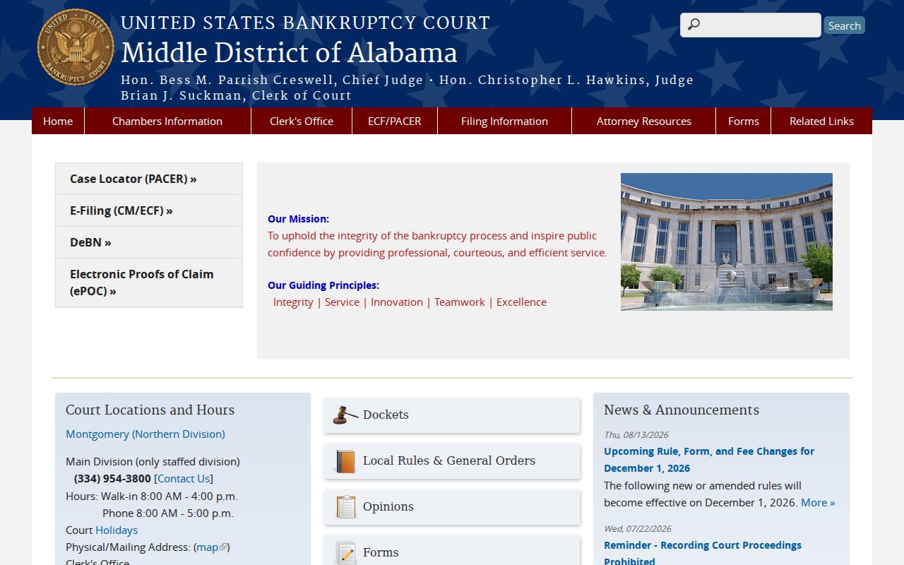 Bullock County bankruptcy court record source in Middle District of Alabama