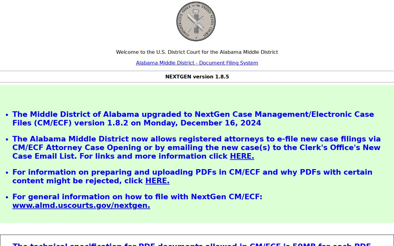 Bullock County case search distinction from federal CM ECF access